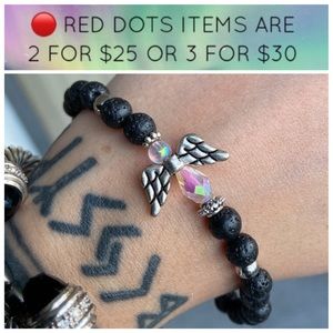 🔴SALE silver angel charm lava rock bead bracelet
